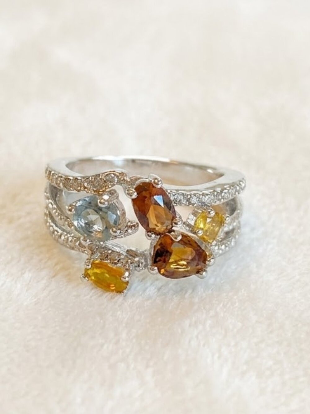 Nataliya V Collister NVC Fall Rhinestone Tri Band Ring sz 8 NWOT Rhodium Plated
